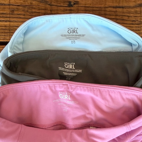 Athleta Kids Leggings in Pink, Light Blue & Olive - Picture 4 of 6